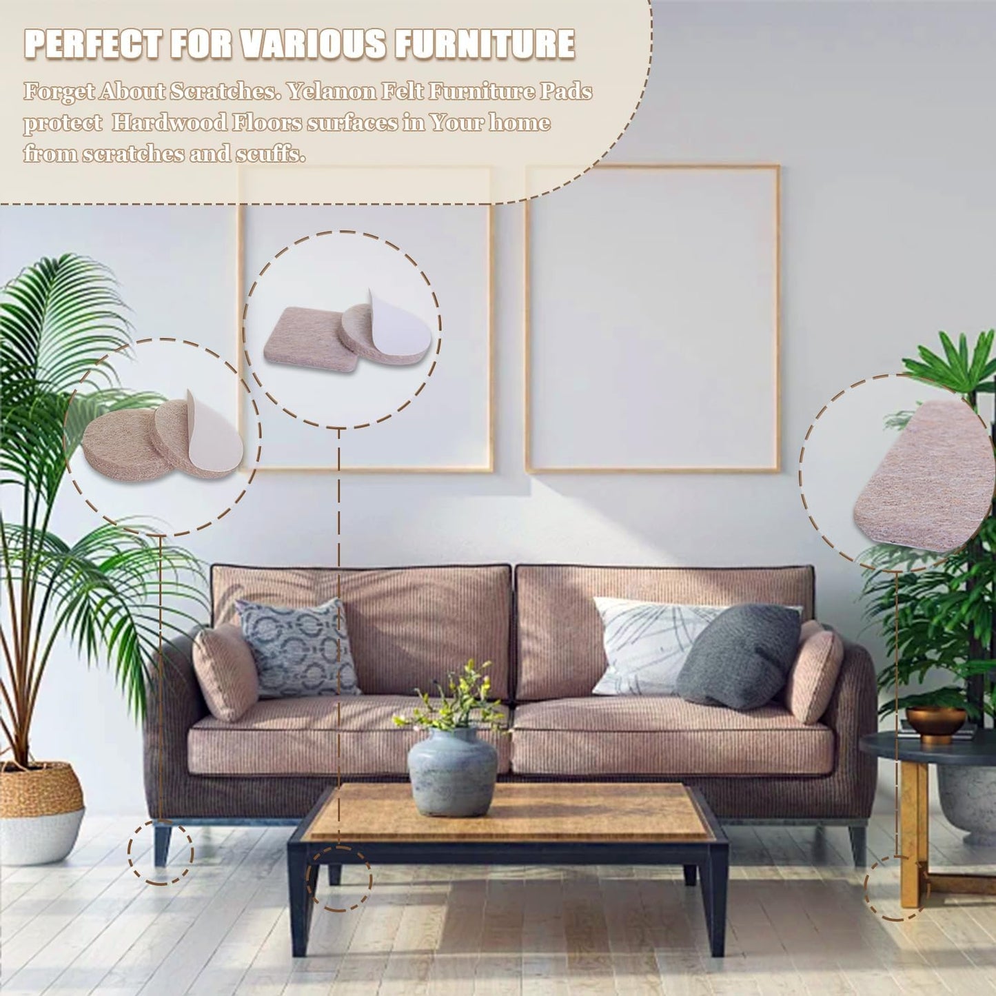 Felt Furniture Pads for Hardwood Floors -261 Pcs Premium Floor Protectors for Furniture, Felt Pads for Chair Legs, Beige