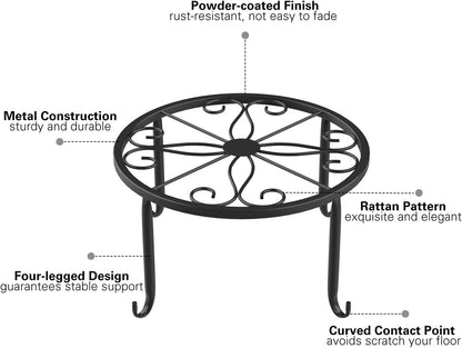 Lewondr Metal Potted Plant Stands, 3 Pack 9" Heavy Duty Rustproof Iron round Flower Pot Stands, Indoor Outdoor Plant Holder Support Rack for Planter Flowerpot Patio Garden - Black
