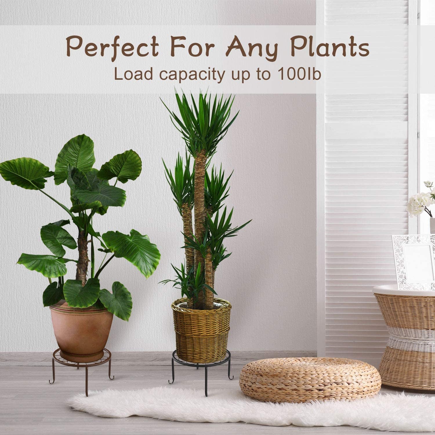 Lewondr Metal Potted Plant Stands, 3 Pack 9" Heavy Duty Rustproof Iron round Flower Pot Stands, Indoor Outdoor Plant Holder Support Rack for Planter Flowerpot Patio Garden - Black