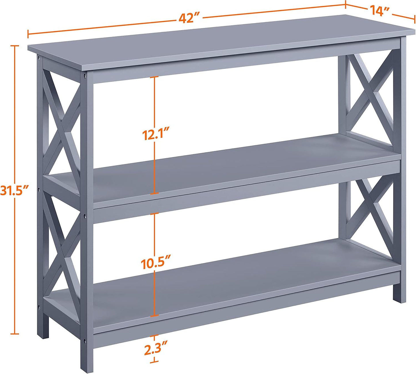 Yaheetech Console Table with 3 Storage Shelves, Entryway Table Sofa Side Table Narrow Long Bookshelf for Hallway Living Room, Accent Furniture, Gray