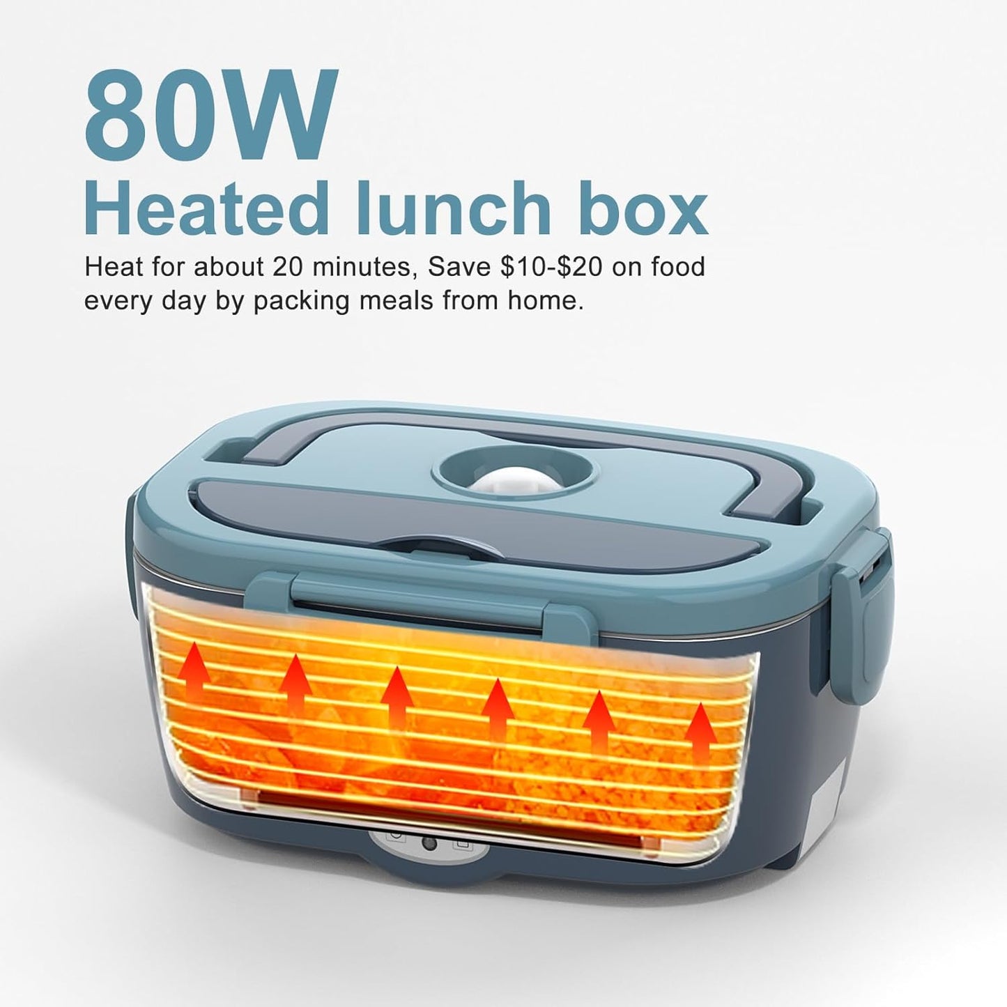 Electric Lunch Box Food Heater 80W Heated Luncbox for Adults 12V 24V 110V 220V Portable Warmer Lonchera Eléctrica Portátil Car Truck Work Driver Travel Jobsite Gifts Fathers Day for Dad Husband Men