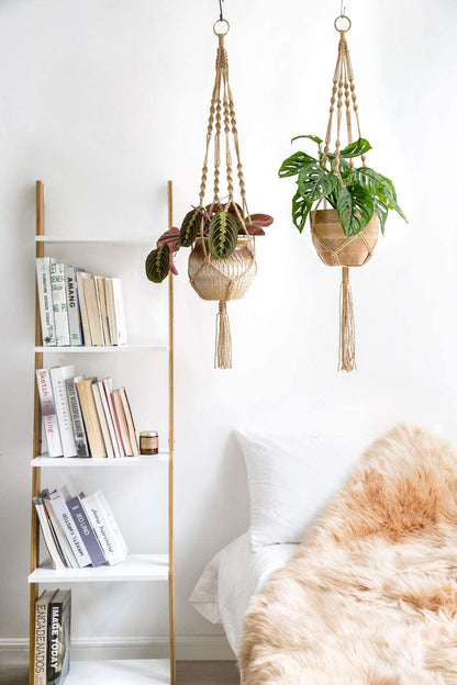 Mkono 2 Pack Macrame Plant Hangers Indoor Hanging Planter Basket Decorative Flower Pot Holder Jute Rope for Indoor Outdoor Home Decor 4 Legs 40 Inch, Brown