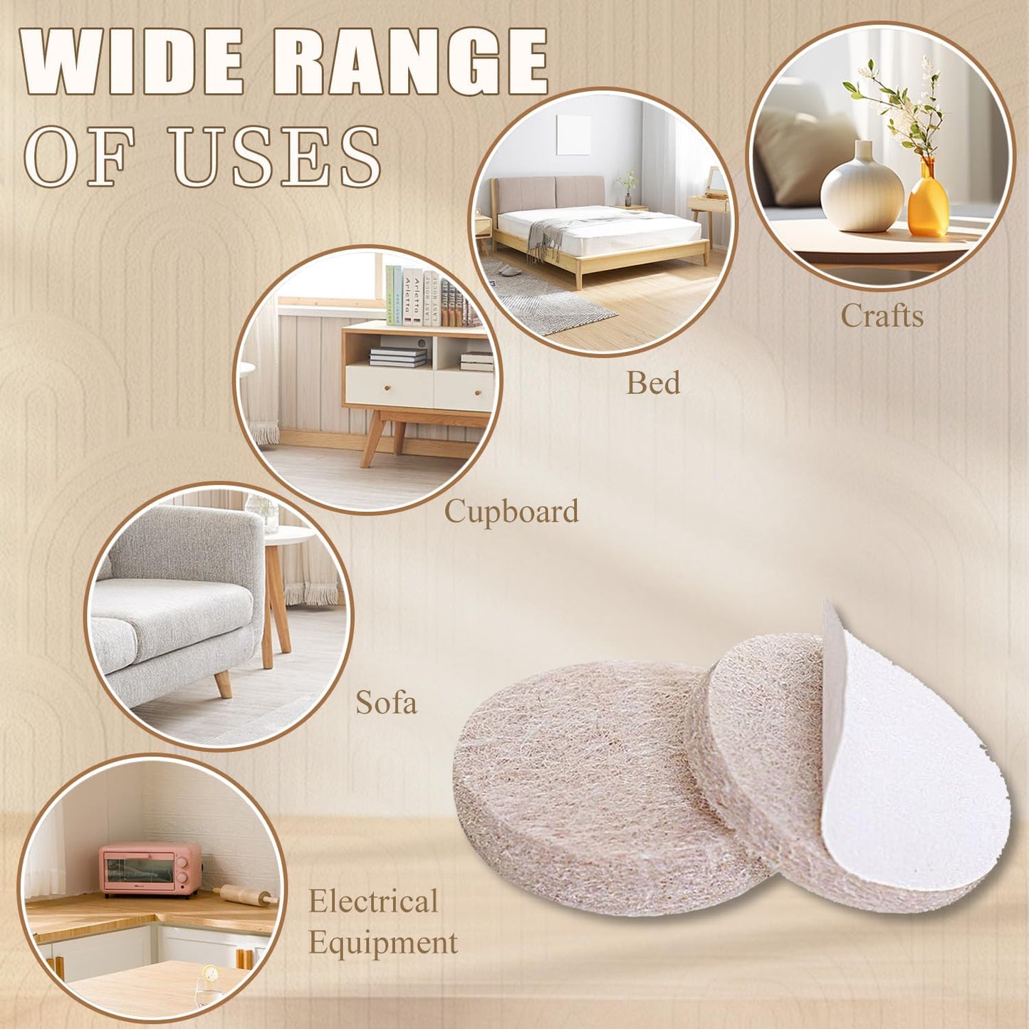 Felt Furniture Pads for Hardwood Floors -261 Pcs Premium Floor Protectors for Furniture, Felt Pads for Chair Legs, Beige