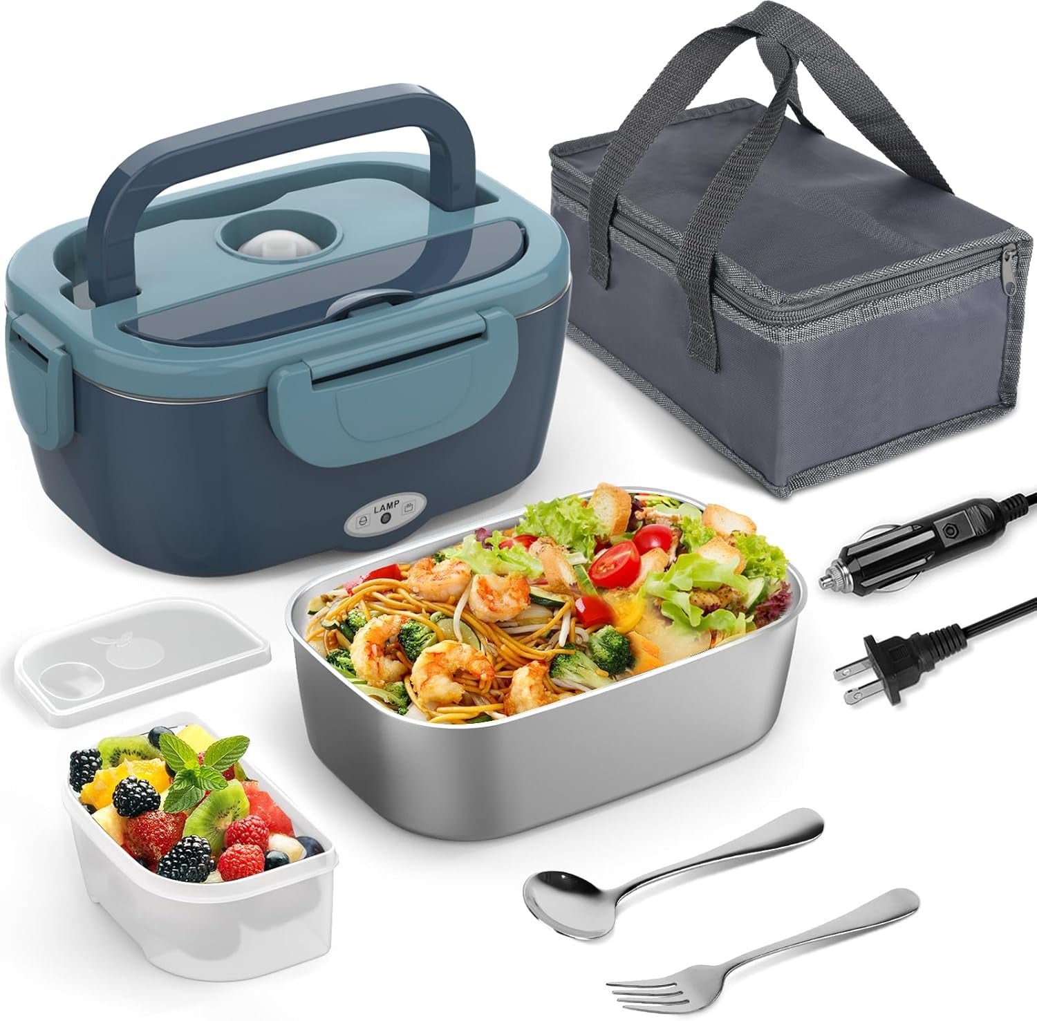 Electric Lunch Box Food Heater 80W Heated Luncbox for Adults 12V 24V 110V 220V Portable Warmer Lonchera Eléctrica Portátil Car Truck Work Driver Travel Jobsite Gifts Fathers Day for Dad Husband Men