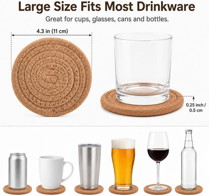 Abenkle Woven Coasters for Drinks Set of 6, Boho Absorbent Drinking Coaster, 4.3 Inch - Perfect Housewarming Gift, Home Decor, Bar Essentials for Coffee Table