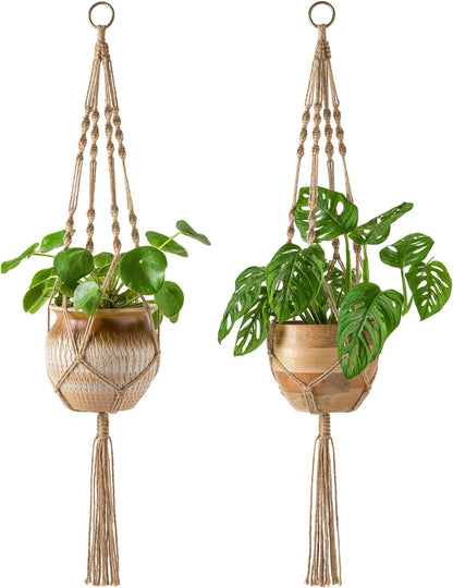 Mkono 2 Pack Macrame Plant Hangers Indoor Hanging Planter Basket Decorative Flower Pot Holder Jute Rope for Indoor Outdoor Home Decor 4 Legs 40 Inch, Brown