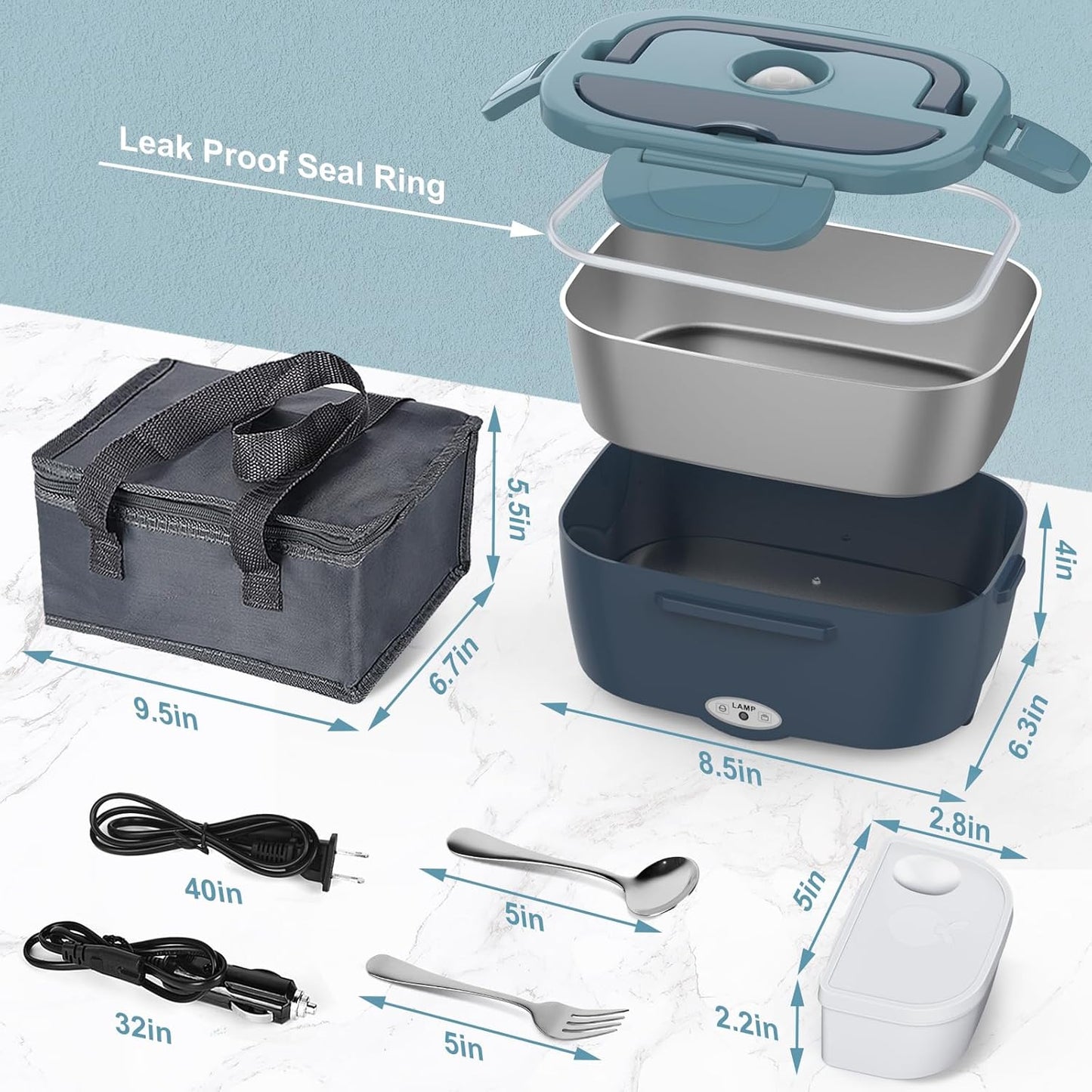 Electric Lunch Box Food Heater 80W Heated Luncbox for Adults 12V 24V 110V 220V Portable Warmer Lonchera Eléctrica Portátil Car Truck Work Driver Travel Jobsite Gifts Fathers Day for Dad Husband Men