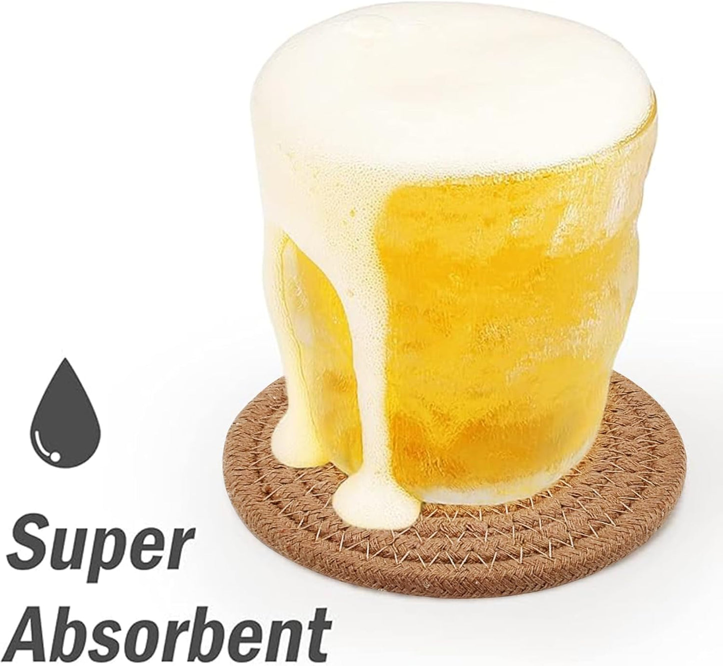 Abenkle Woven Coasters for Drinks Set of 6, Boho Absorbent Drinking Coaster, 4.3 Inch - Perfect Housewarming Gift, Home Decor, Bar Essentials for Coffee Table