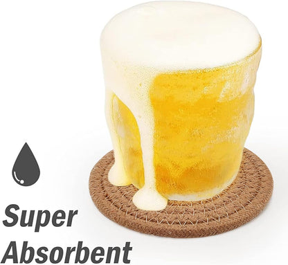 Abenkle Woven Coasters for Drinks Set of 6, Boho Absorbent Drinking Coaster, 4.3 Inch - Perfect Housewarming Gift, Home Decor, Bar Essentials for Coffee Table
