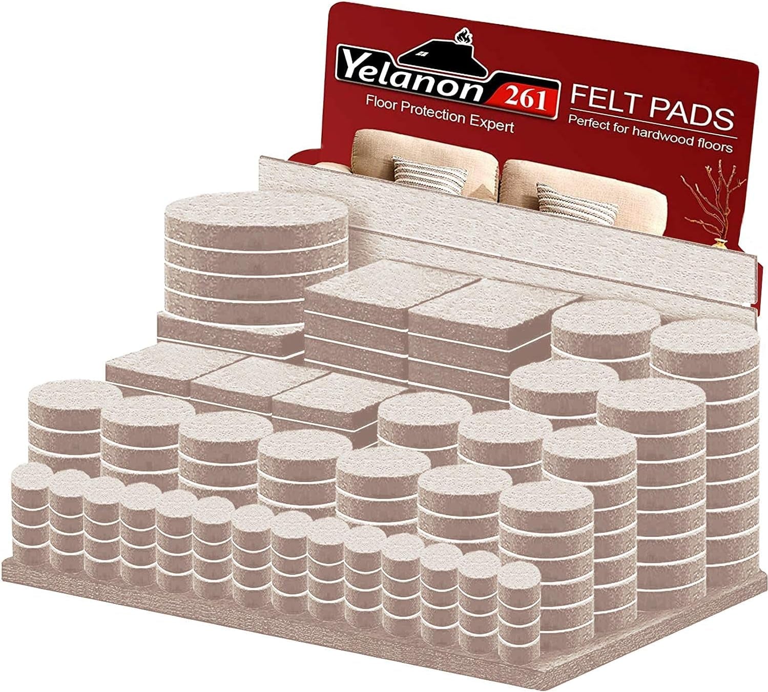 Felt Furniture Pads for Hardwood Floors -261 Pcs Premium Floor Protectors for Furniture, Felt Pads for Chair Legs, Beige