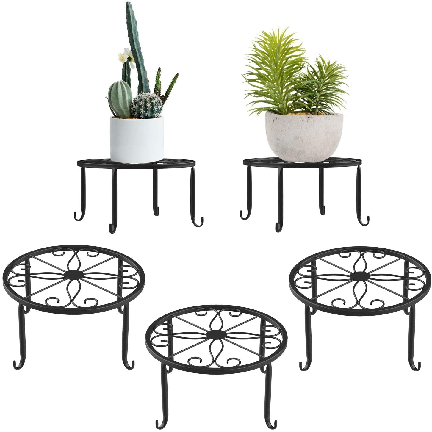Lewondr Metal Potted Plant Stands, 3 Pack 9" Heavy Duty Rustproof Iron round Flower Pot Stands, Indoor Outdoor Plant Holder Support Rack for Planter Flowerpot Patio Garden - Black
