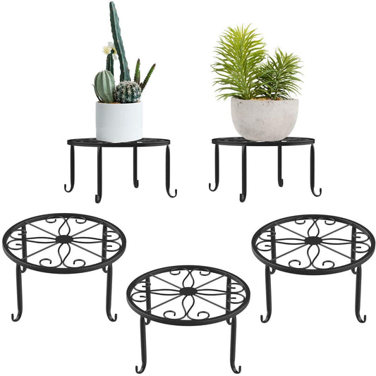 Lewondr Metal Potted Plant Stands, 3 Pack 9" Heavy Duty Rustproof Iron round Flower Pot Stands, Indoor Outdoor Plant Holder Support Rack for Planter Flowerpot Patio Garden - Black